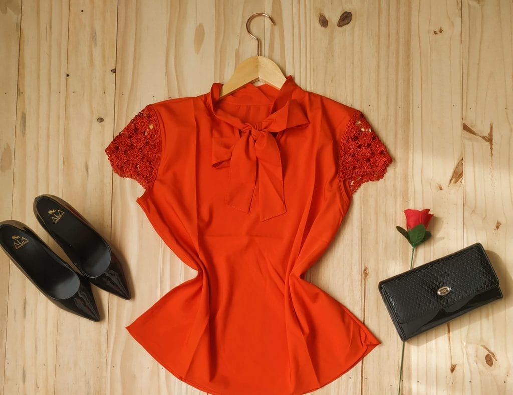 Blusa Tecido Crepe Seda Laranja