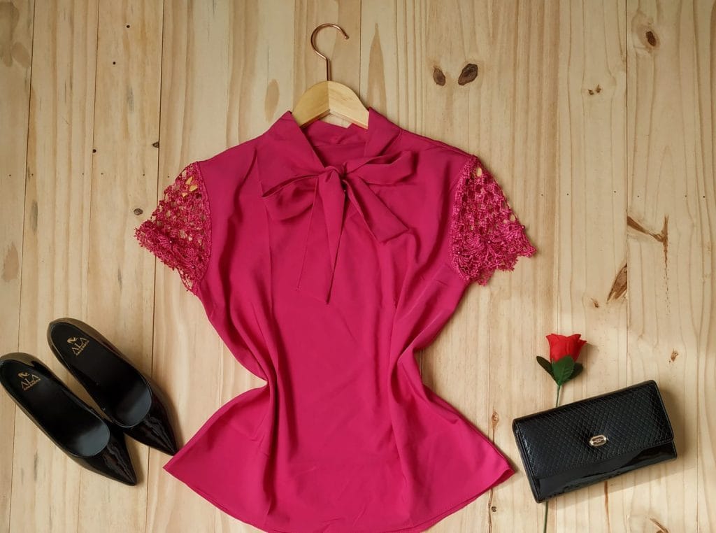 Blusa Tecido Crepe Seda Rosa Pink