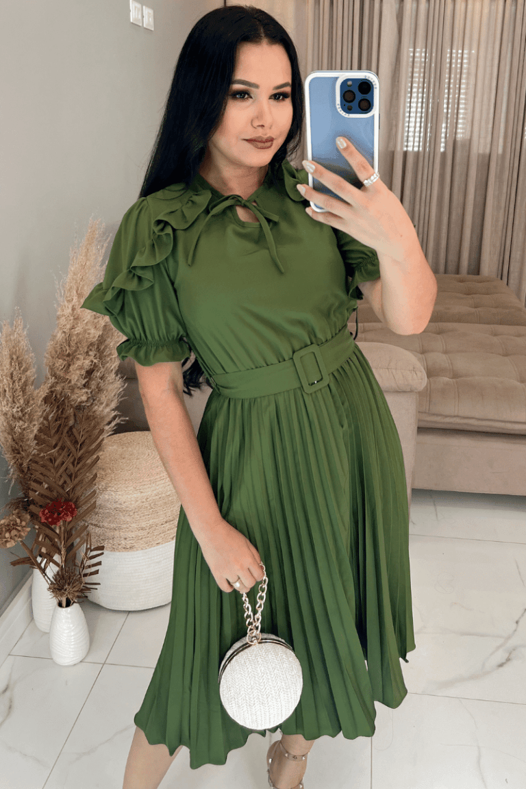 Vestido tecido Crepe Seda- Verde Musgo