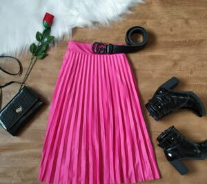 Saia Plissada Midi Rosa Pink