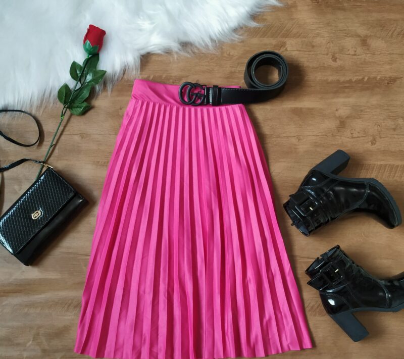 Saia Plissada Midi Rosa Pink