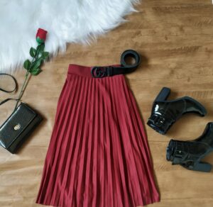 Saia Plissada Midi Marsala