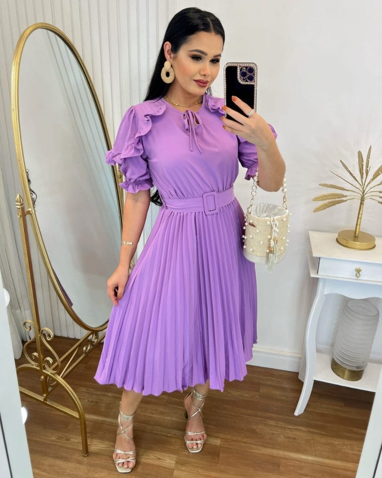 Vestido tecido Crepe Seda- Lilas