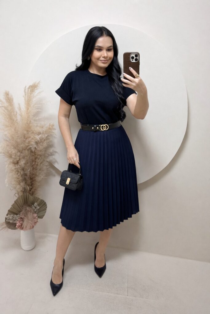 Conjunto Blusa+ Saia- Preto+ Azul marinho