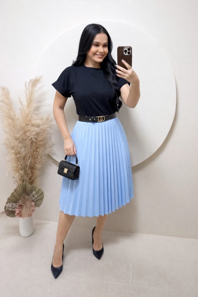 Conjunto Blusa+ Saia- Preto+ Azul bebe