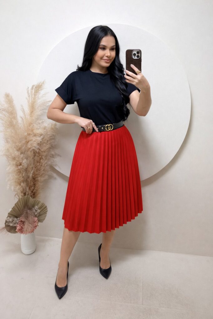 Conjunto Blusa+ Saia- Preto+ vermelho