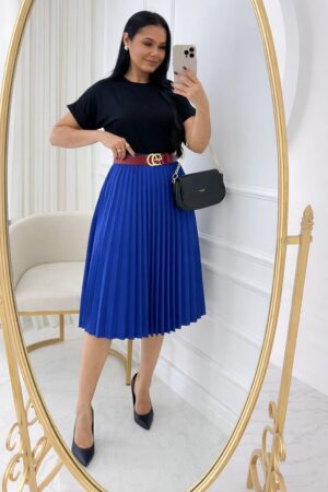 Saia Plissada Midi Azul Royal
