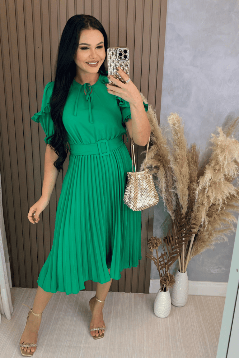 Vestido tecido Crepe Seda- verde bandeira