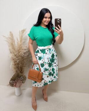 Saia Plissada Midi Estampada