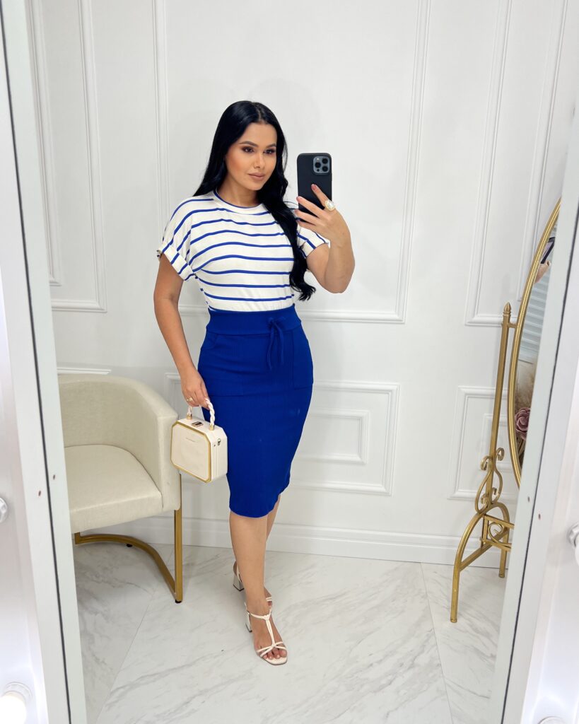 Conjunto Blusa+ Saia – Azul royal