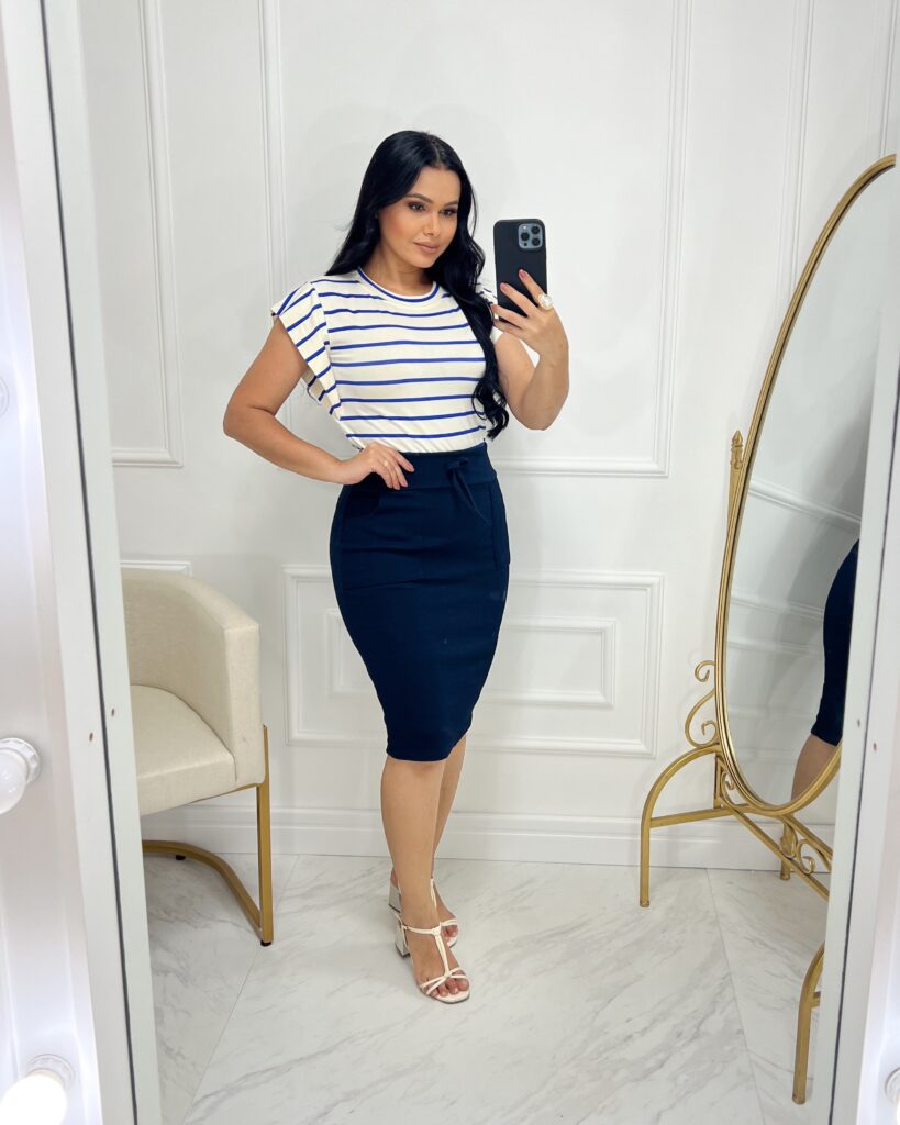 Conjunto Blusa+ Saia – Azul Marinho