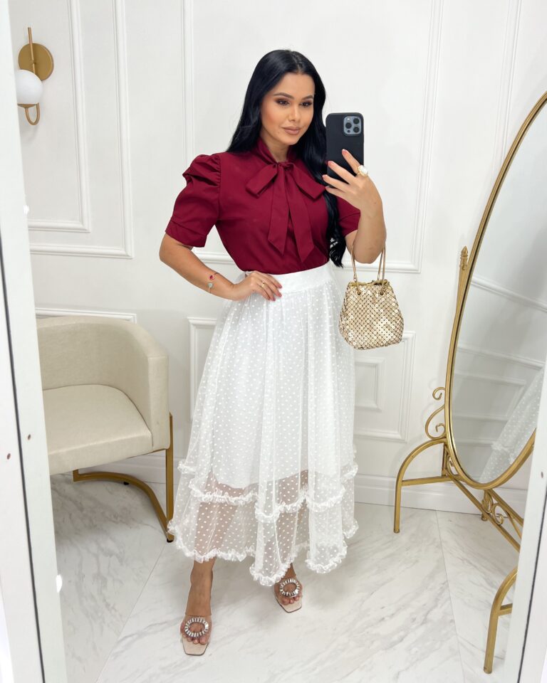 Saia Midi em Tule Branco
