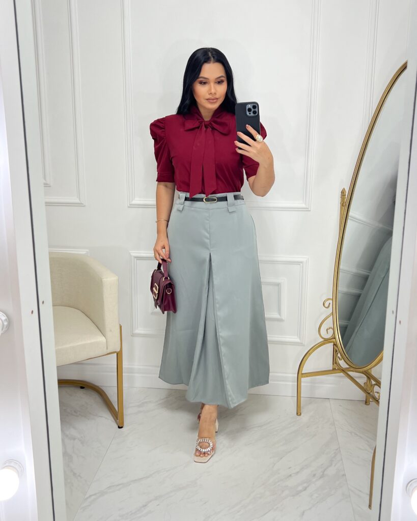 Saia Alfaiataria Midi- Cinza