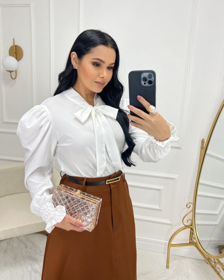 Blusa Manga LongaTecido Crepe Seda Branco