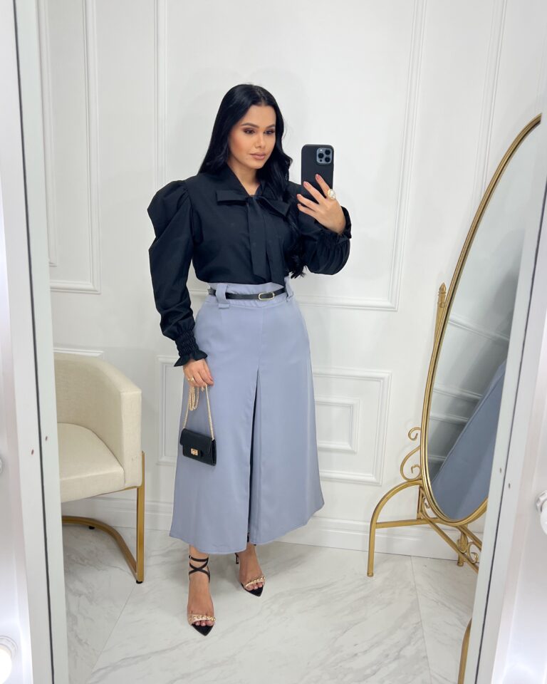 Saia Alfaiataria Midi- Azul Bebe