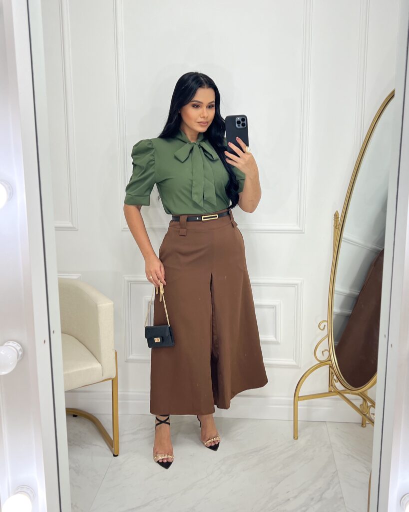 Saia Alfaiataria Midi-Marrom Café