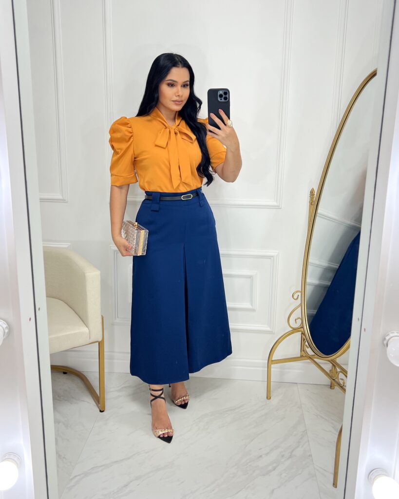 Saia Alfaiataria Midi-Azul Marinho