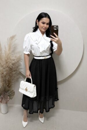 Saia Midi em Tule- Preto
