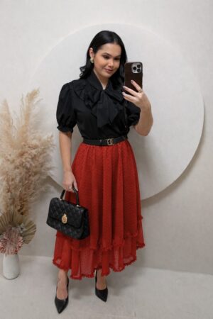 Saia Midi em Tule- Vermelho