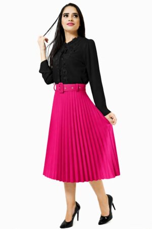 Saia Plissada Midi Com Cinto fuscia