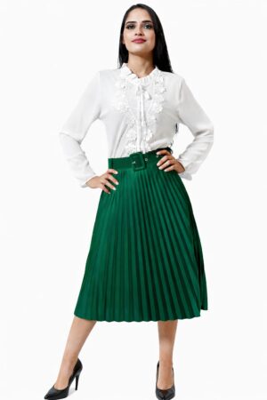 Saia Plissada Midi Com Cinto Verde Bandeira