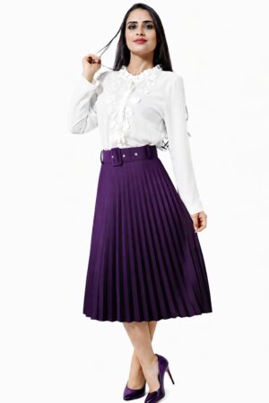 Saia Plissada Midi Com Cinto Roxo