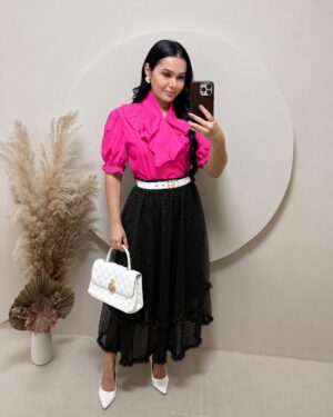 Saia Midi em Tule- Preto