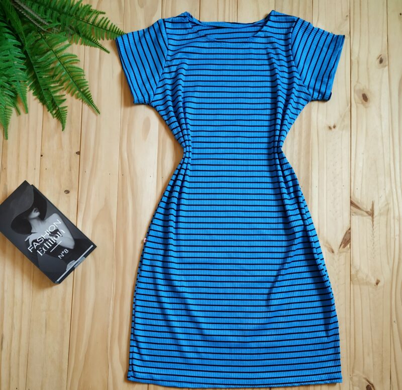 Vestido Midi Tecido Canelado Azul