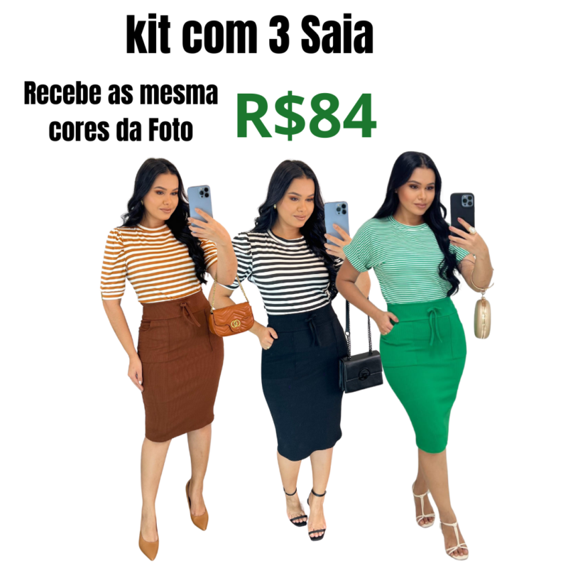 kit com 3 Saia Midi