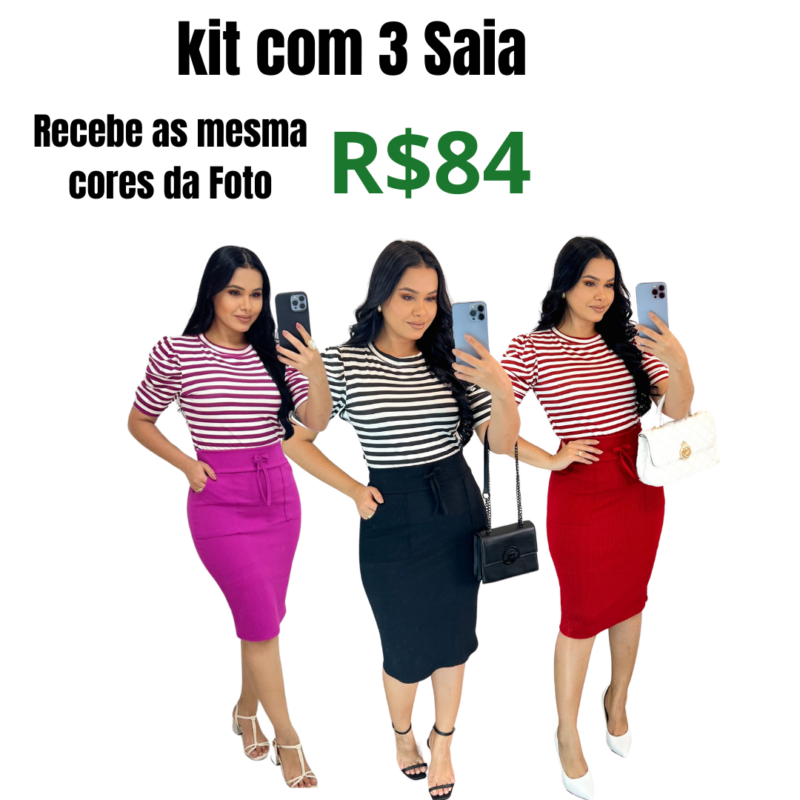 kit com 3 Saia Midi