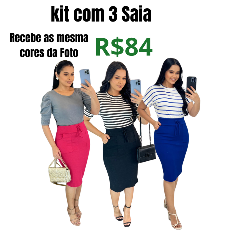 kit com 3 Saia Midi