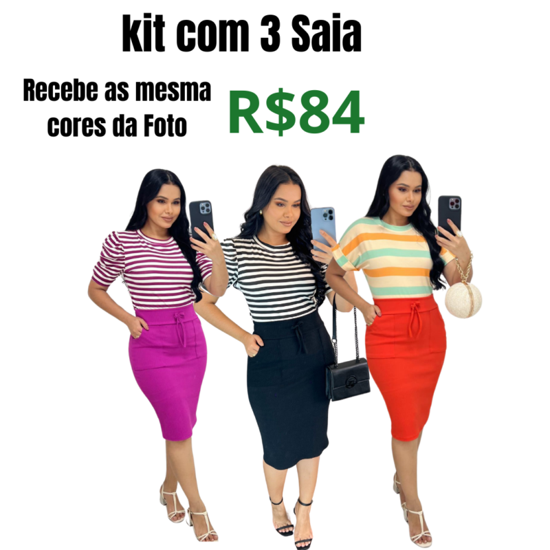 kit com 3 Saia Midi