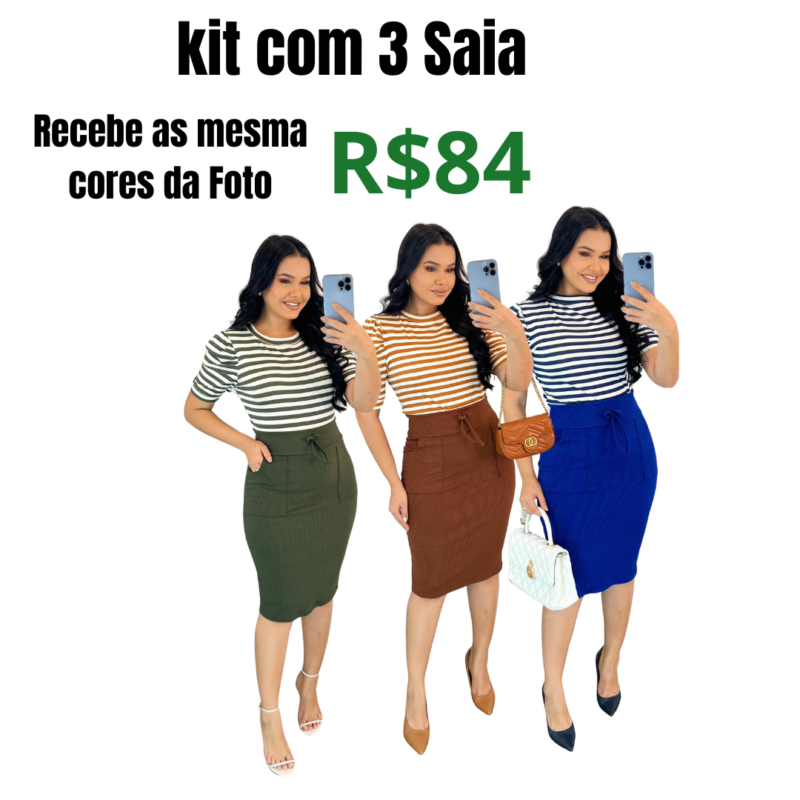 kit com 3 Saia Midi