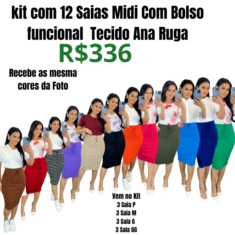 kit com 12 Saia Midi