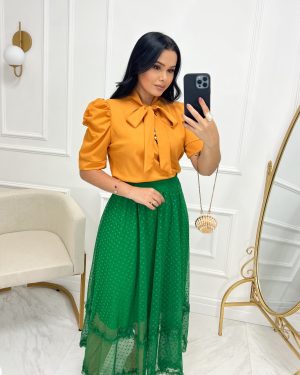 Blusa Tecido Crepe Seda mostarda