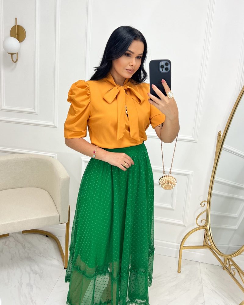 Blusa Tecido Crepe Seda mostarda