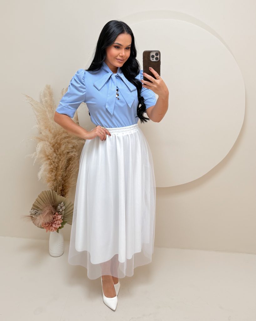 Saia Midi em Tule-Branco