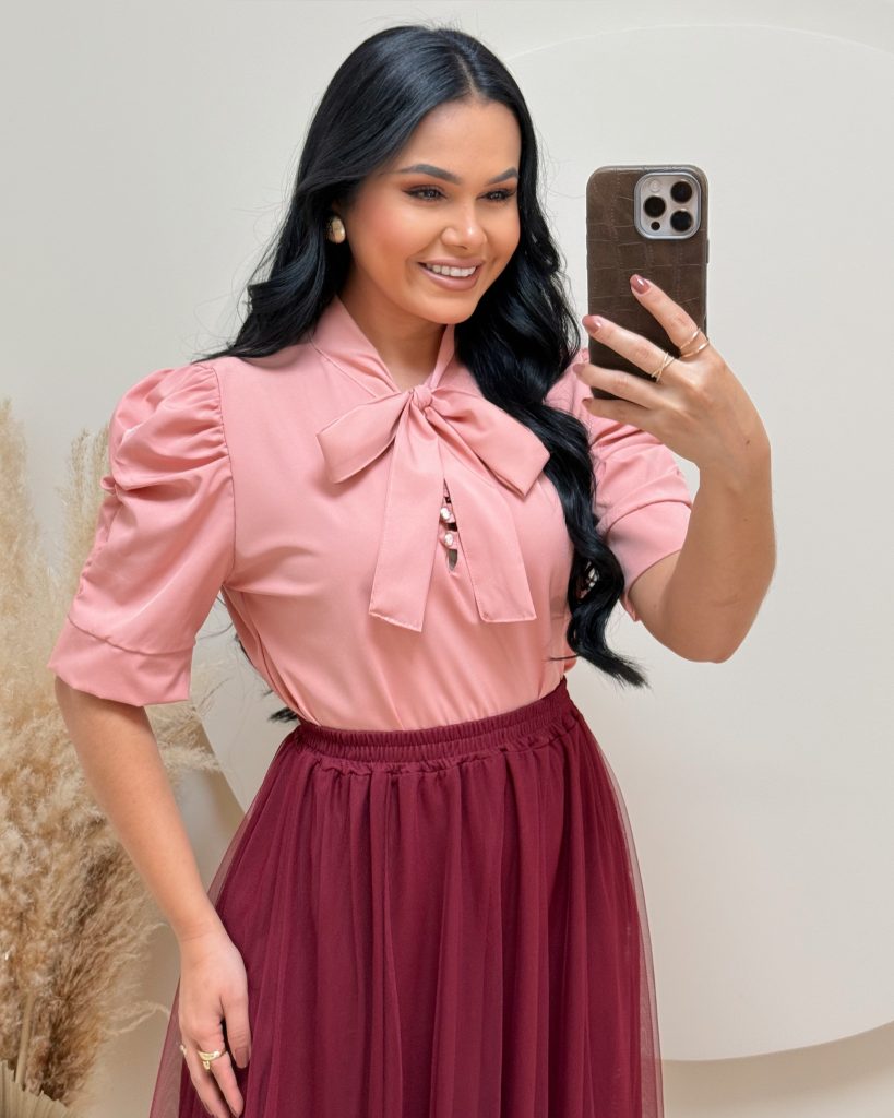 Blusa Tecido Crepe Seda Rosé