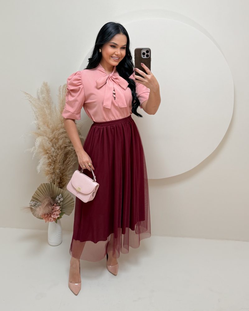 Saia Midi em Tule- Marsala