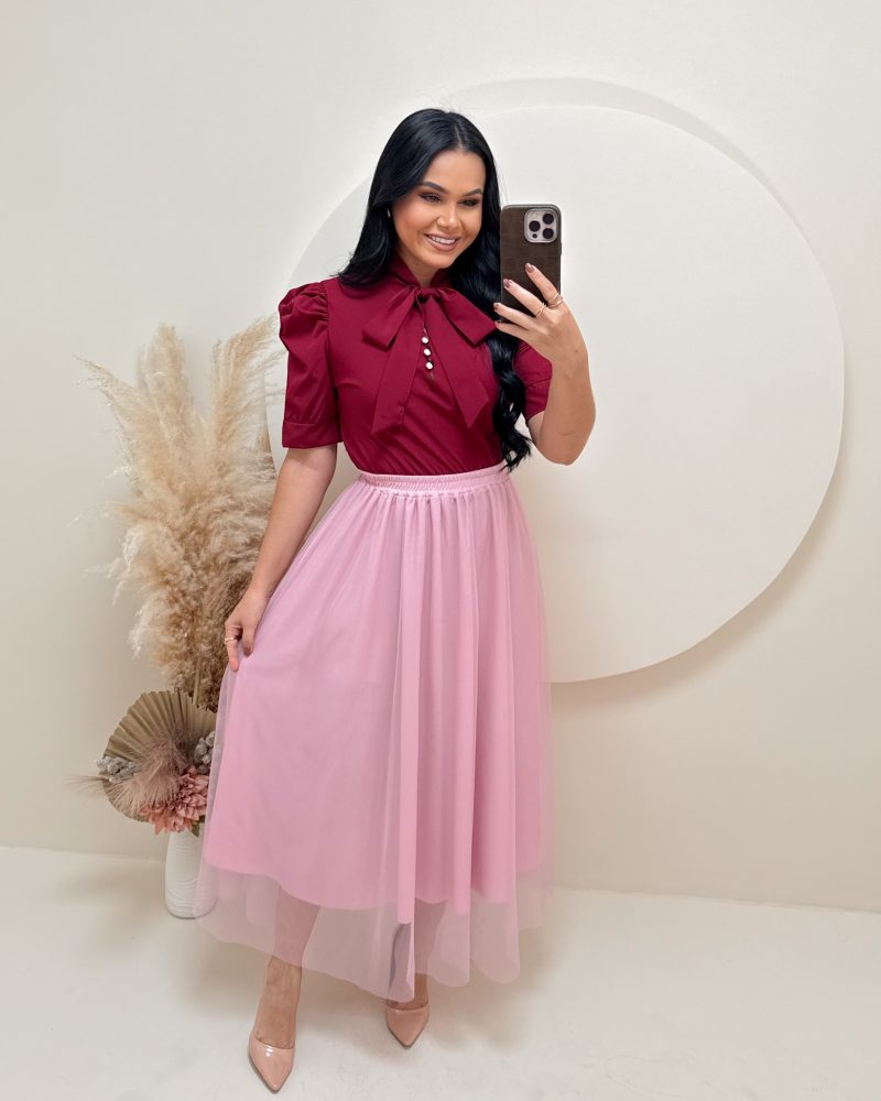 Blusa Tecido Crepe Seda Marsala - Image 2