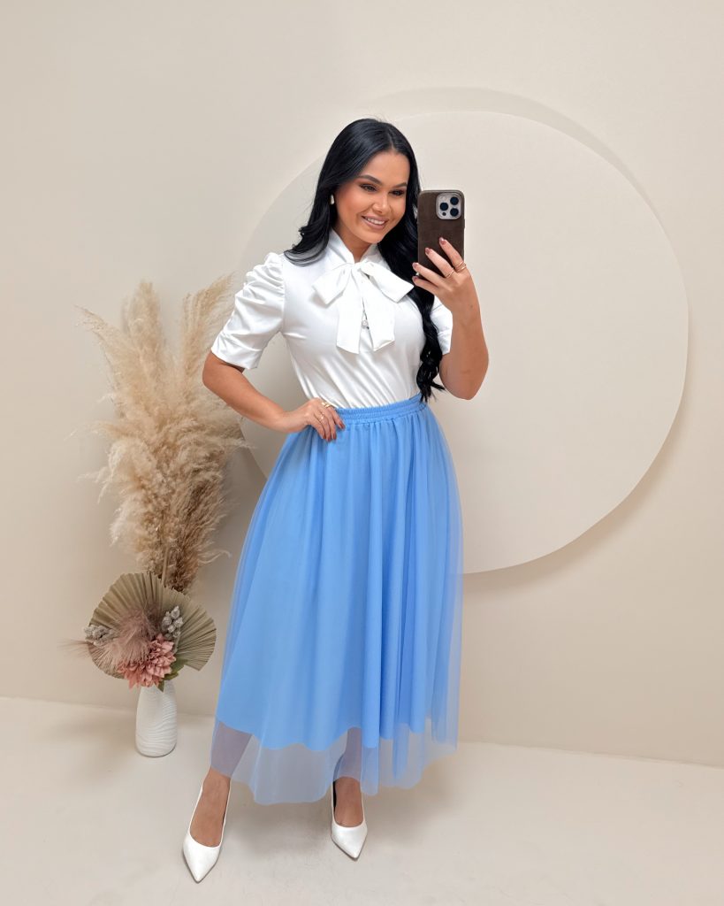 Saia Midi em Tule-Azul Bebe