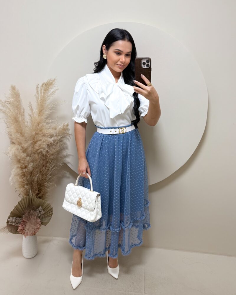 Saia Midi em Tule- Azul