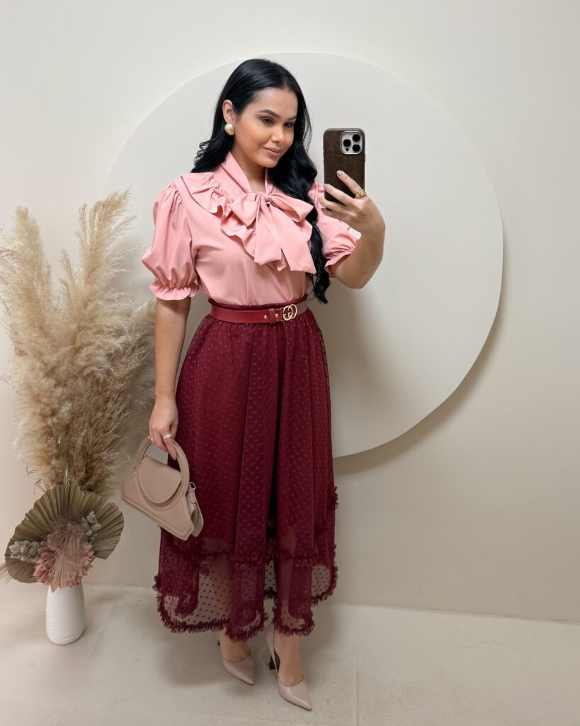 Saia Midi em Tule- marsala