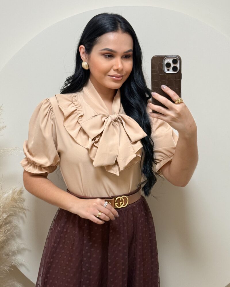 Blusa Tecido Crepe Seda Bege