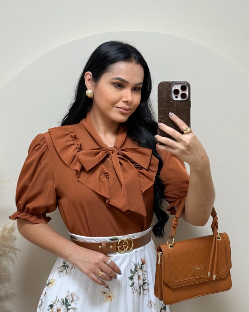 Blusa Tecido Crepe Seda Marrom