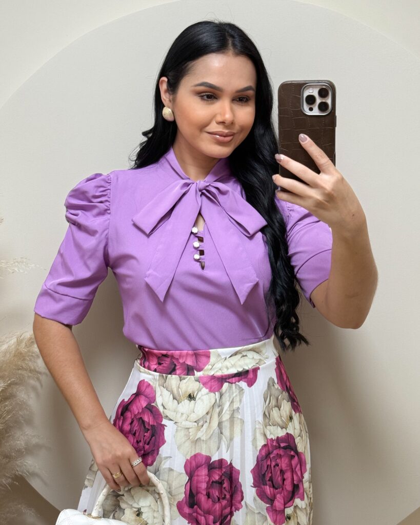 Blusa Tecido Crepe Seda Lilás