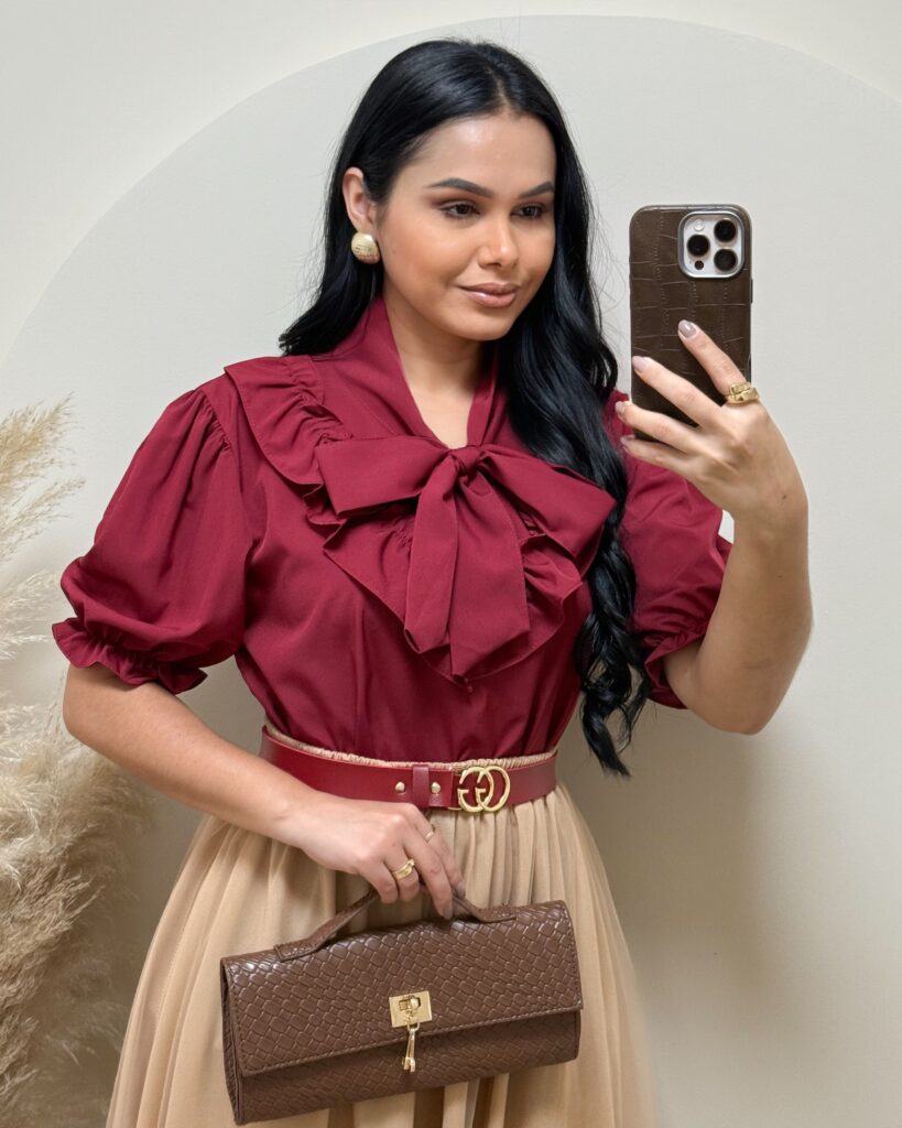 Blusa Tecido Crepe Seda marsala