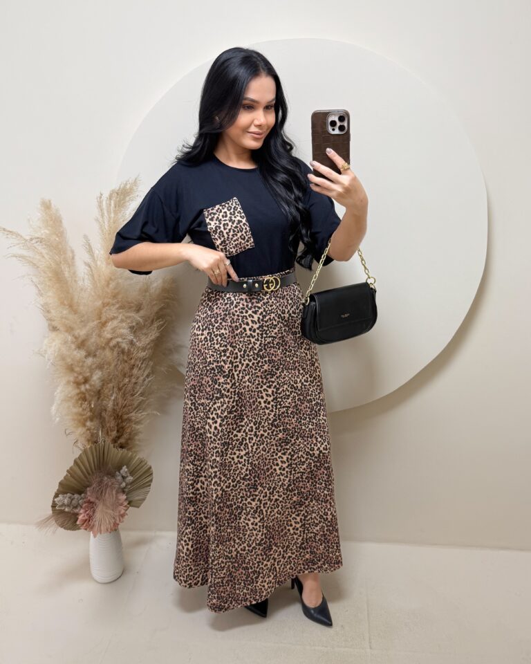Conjunto Blusa+ Saia Longa Preto