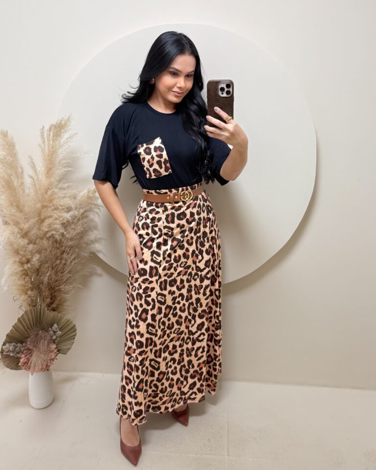 Conjunto Blusa+ Saia Longa onça