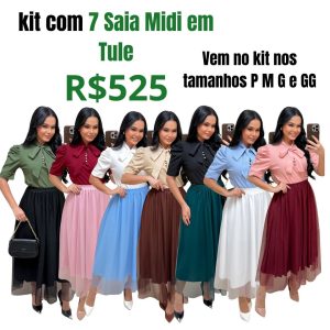 Kit Com 7 Saia Midi em Tule